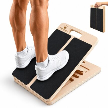 Slant Board for Calf Stretching, 5 Angle Portable Adjustable Calf Wooden Stretch Board with Training Poster, 300lb Weight Capacity for Ankle Heel Feet Leg Knees Physical Therapy Equipment